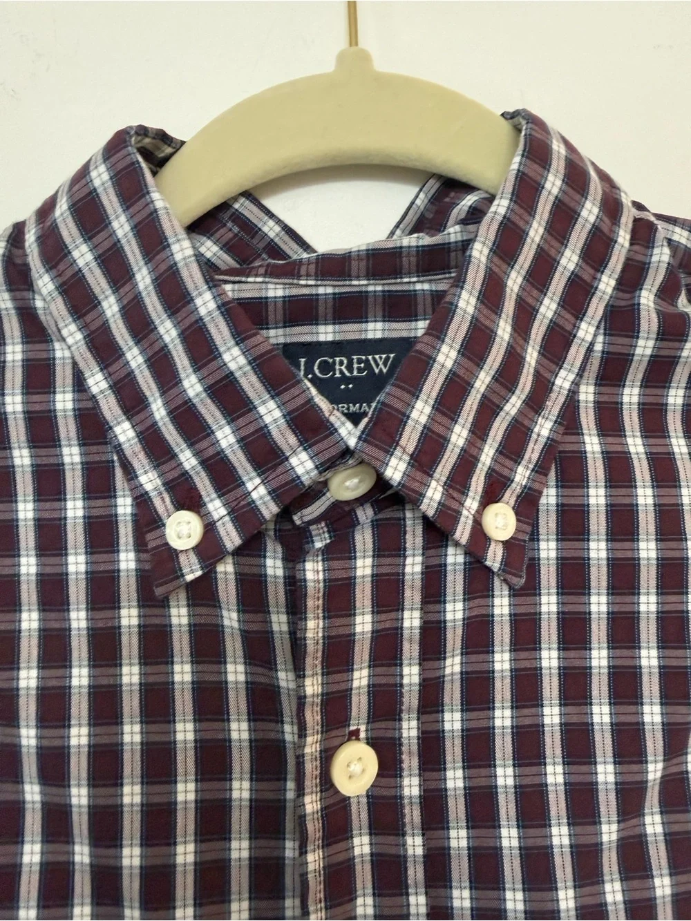 J. Crew Men's Long-Sleeve Button-Down Slim Untucked Performance Shirt Maroon